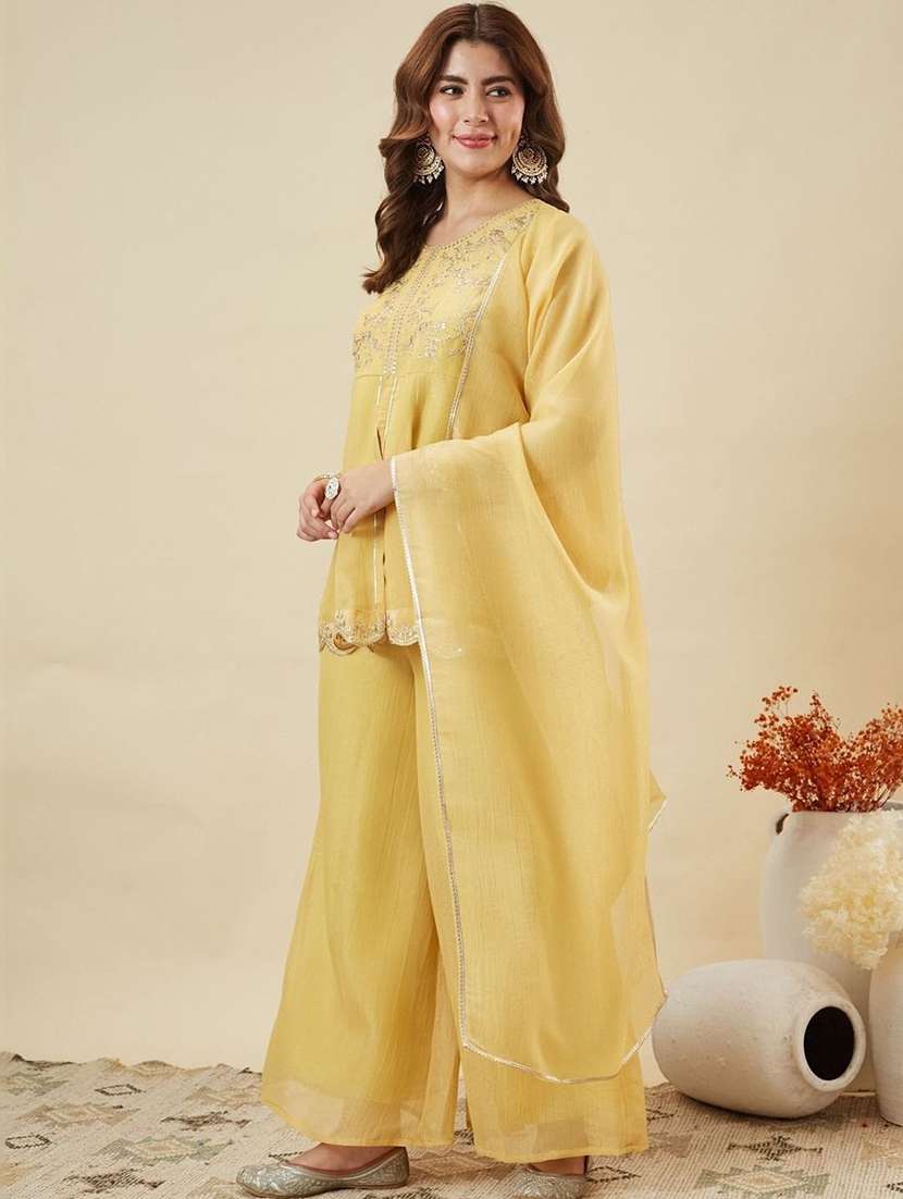 women embroidered long sleeves kurta palazzo set with dupatta - 22579639 -  Standard Image - 3