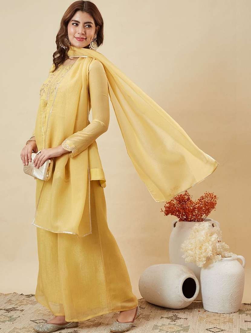 women embroidered long sleeves kurta palazzo set with dupatta - 22579639 -  Standard Image - 5