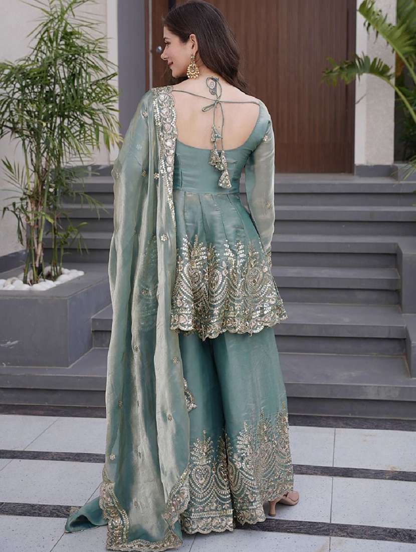 women embroidered long sleeves kurta palazzo set with dupatta - 22579649 -  Standard Image - 3