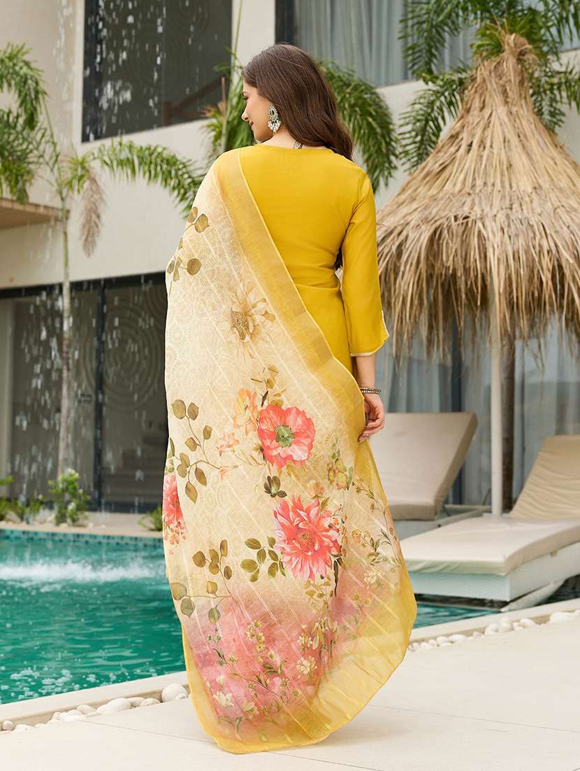 women embroidered three quarter sleeves kurta pant set with dupatta - 22579663 -  Standard Image - 3