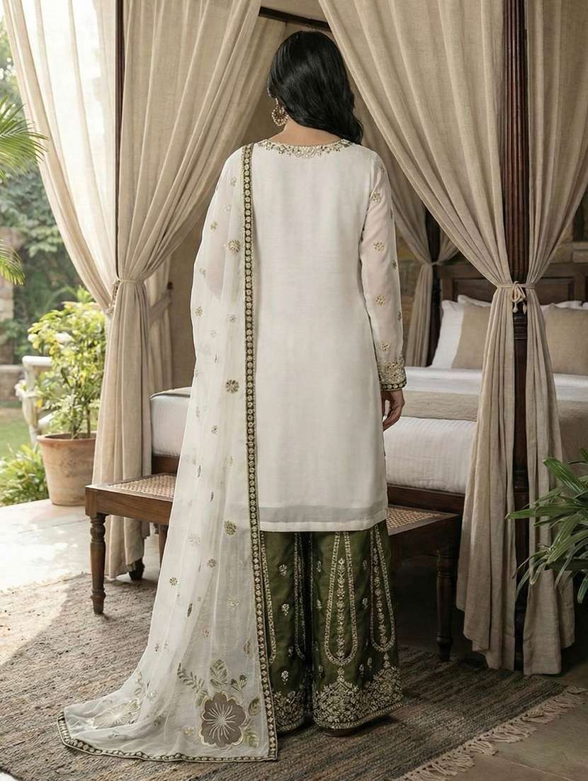 women embroidered long sleeves kurta sharara set with dupatta - 22579664 -  Standard Image - 3
