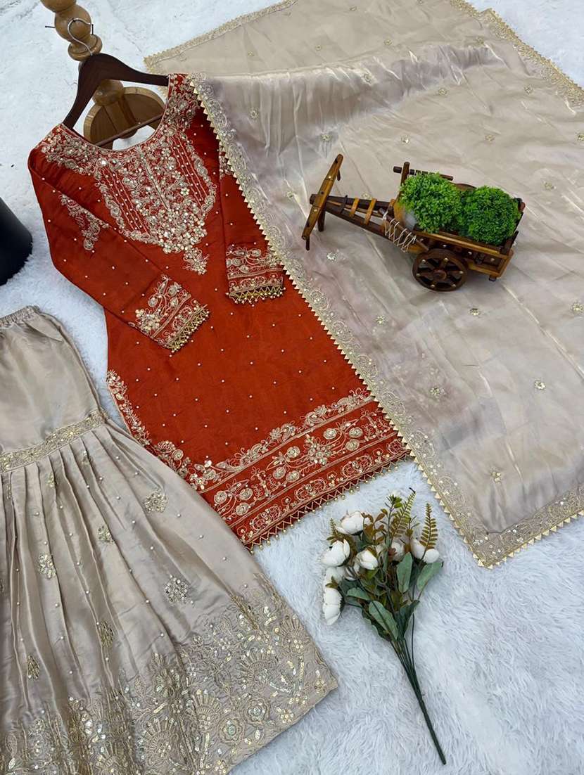 women embroidered long sleeves kurta sharara set with dupatta - 22579720 -  Standard Image - 3