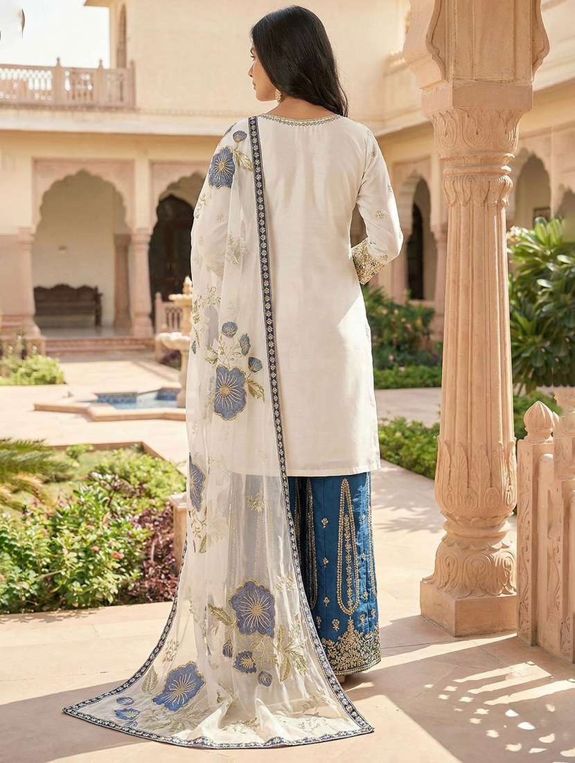 women embroidered three quarter sleeves kurta palazzo set with dupatta - 22579728 -  Standard Image - 3