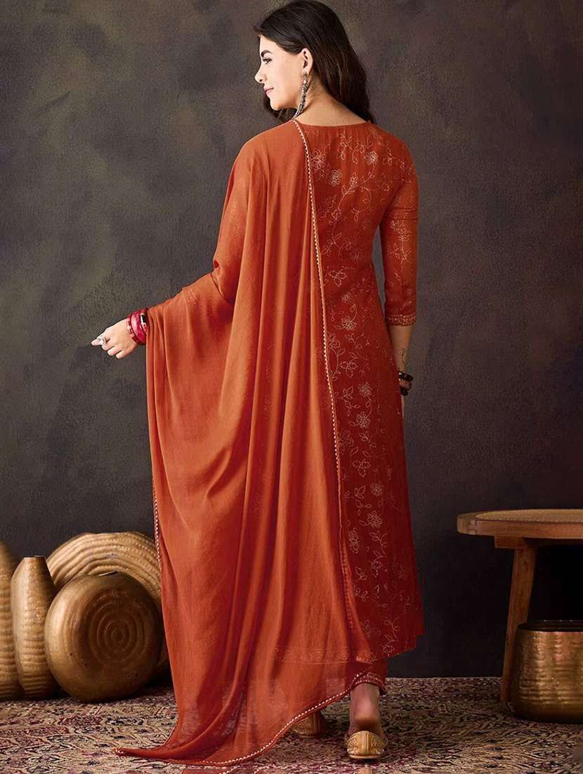 women printed three quarter sleeves kurta pant set with dupatta - 22579731 -  Standard Image - 3