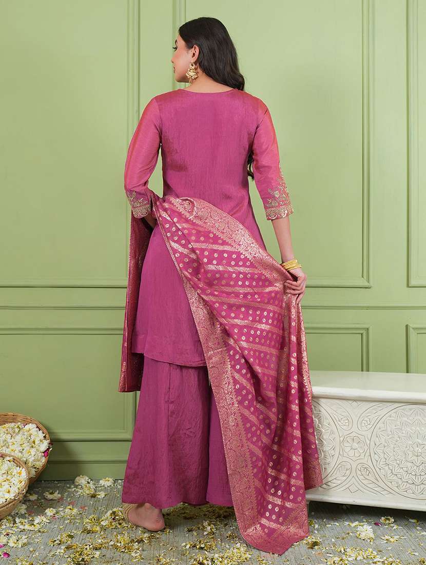 women embroidered three quarter sleeves kurta palazzo set with dupatta - 22579741 -  Standard Image - 5