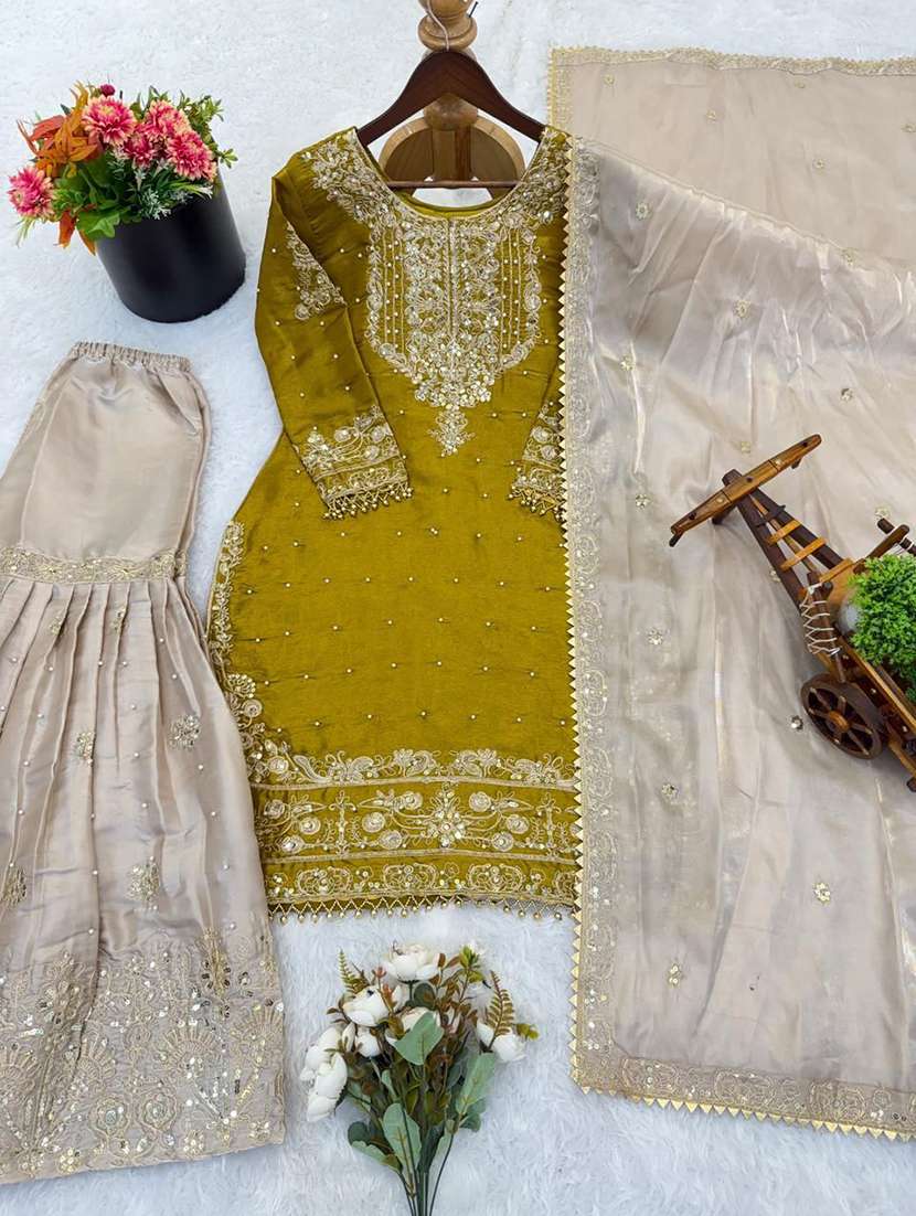 women embroidered long sleeves kurta sharara set with dupatta - 22579761 -  Standard Image - 3