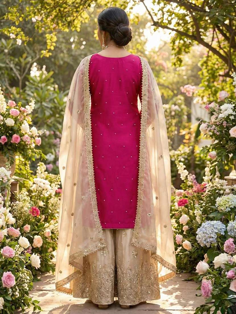 women embroidered long sleeves kurta sharara set with dupatta - 22579907 -  Standard Image - 3