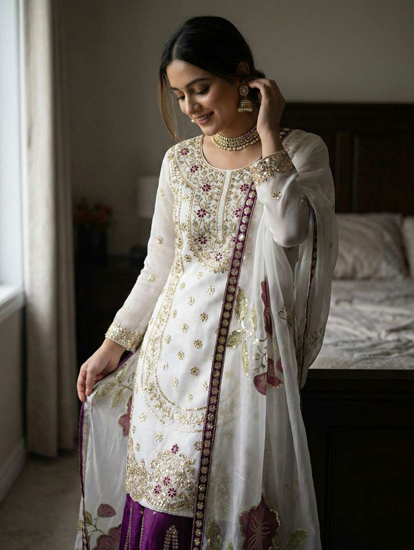 women embroidered three quarter sleeves kurta palazzo set with dupatta - 22579951 -  Standard Image - 3