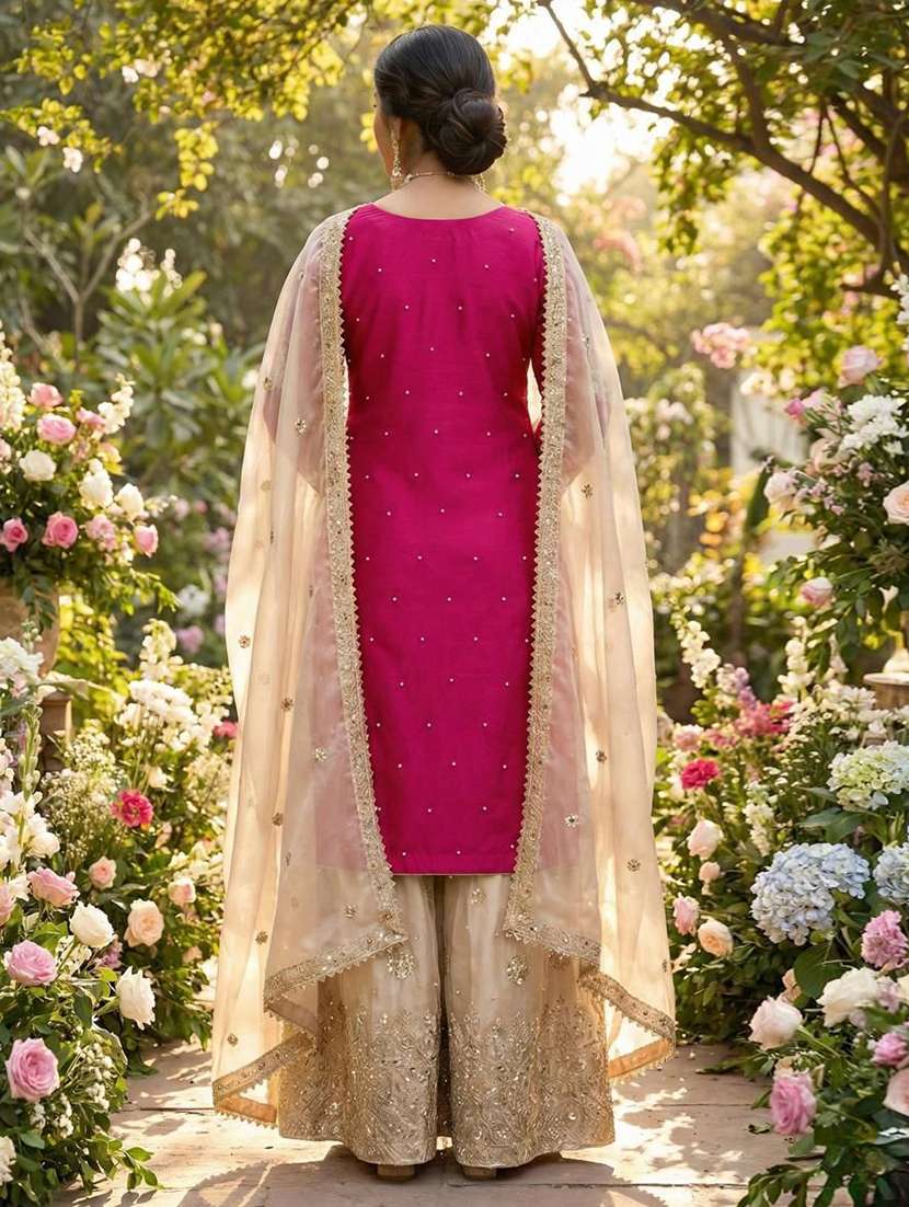 women embroidered long sleeves kurta sharara set with dupatta - 22579971 -  Standard Image - 3