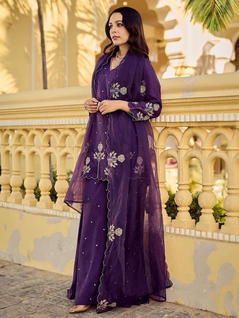 women embroidered three quarter sleeves kurta palazzo set with dupatta - 22580005 -  Standard Image - 3