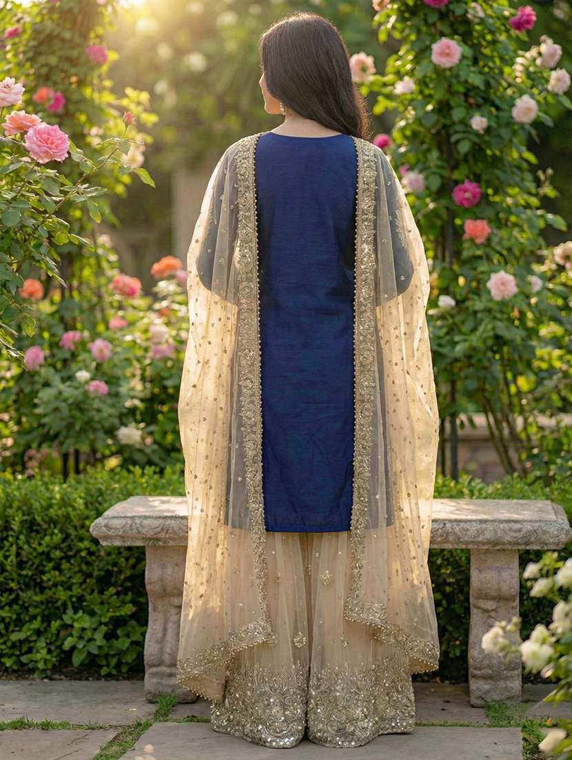 women embroidered long sleeves kurta sharara set with dupatta - 22580023 -  Standard Image - 3