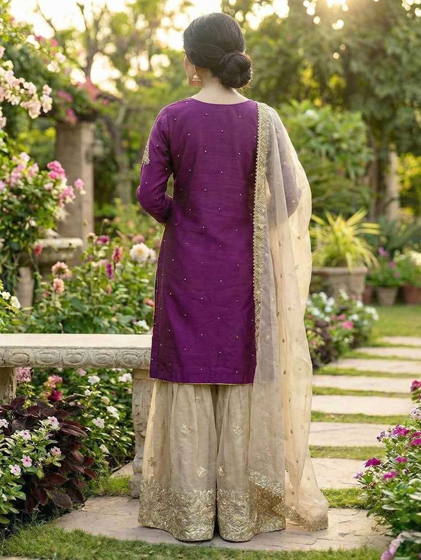 women embroidered long sleeves kurta sharara set with dupatta - 22580105 -  Standard Image - 3