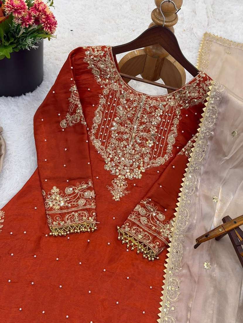 women embroidered long sleeves kurta sharara set with dupatta - 22580106 -  Standard Image - 3