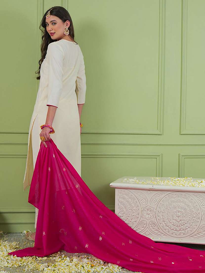 women embroidered three quarter sleeves kurta pant set with dupatta - 22580128 -  Standard Image - 5