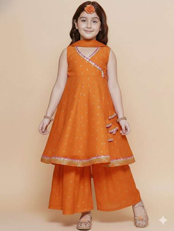 girls self design sleeveless kurta sharara set with dupatta