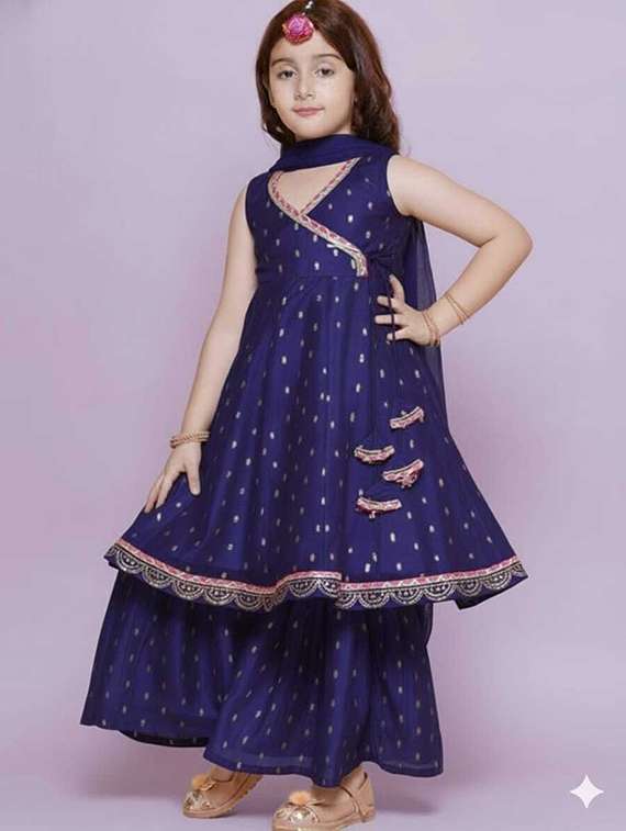 girls self design sleeveless kurta sharara set with dupatta