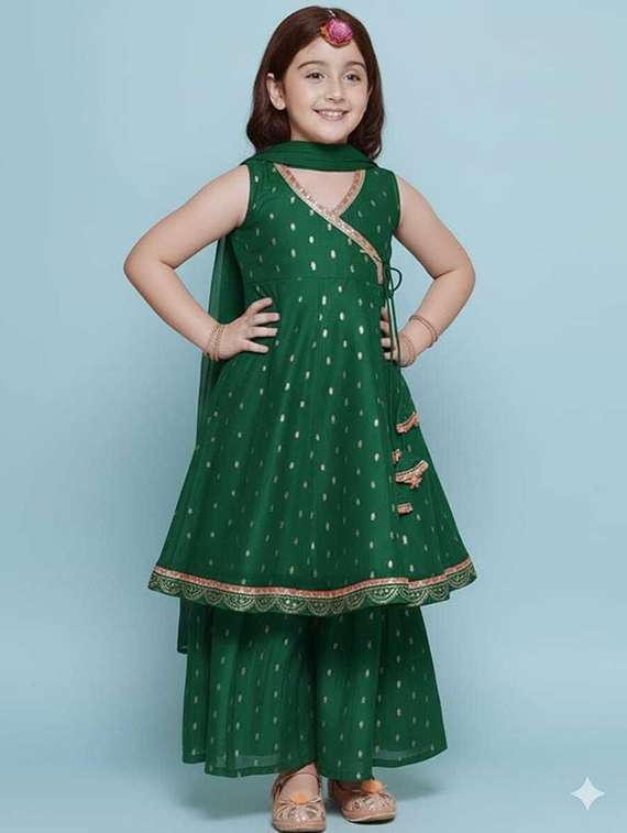 girls self design sleeveless kurta sharara set with dupatta