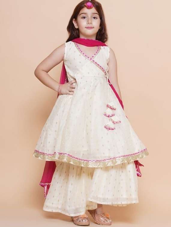 girls self design sleeveless kurta sharara set with dupatta