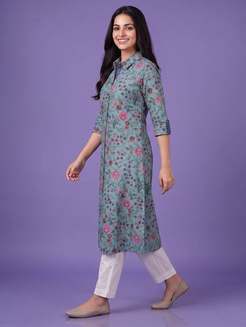 women printed three quarter sleeve a-line kurta - 22580173 -  Standard Image - 3