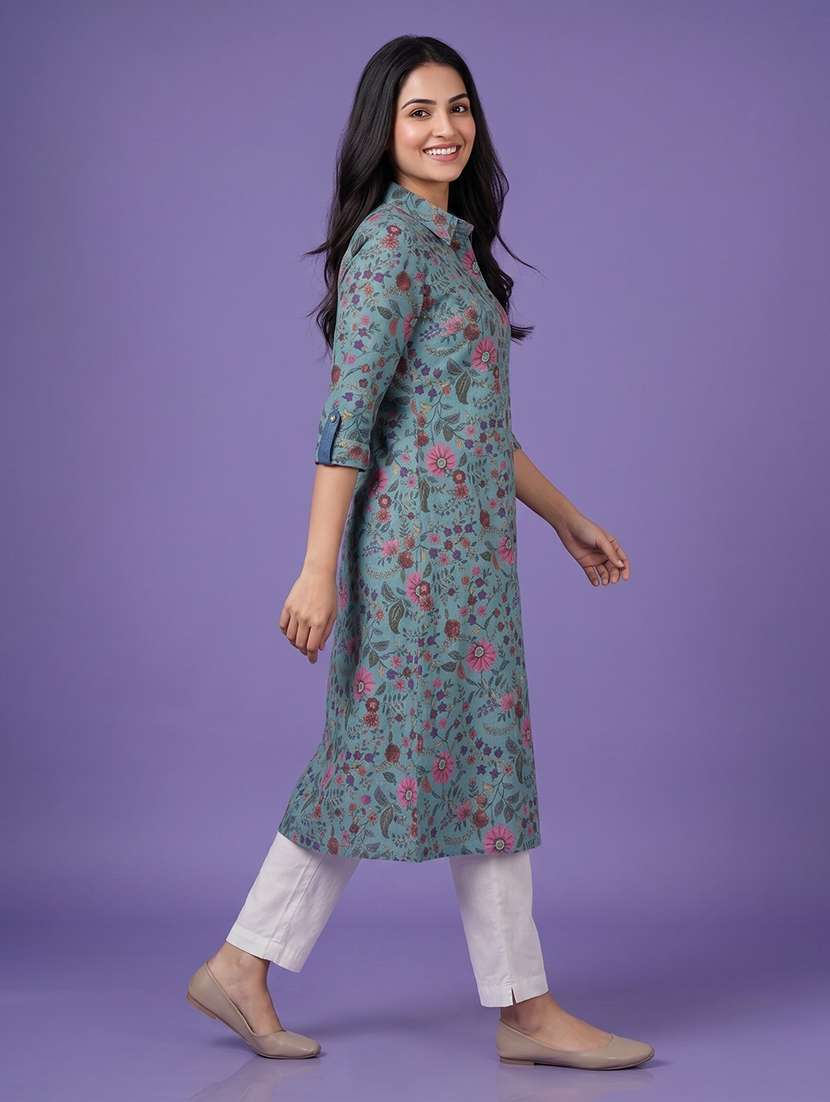 women printed three quarter sleeve a-line kurta - 22580173 -  Standard Image - 5