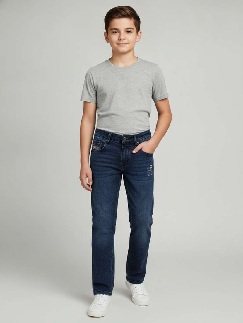 boys washed mid rise slim fit jeans