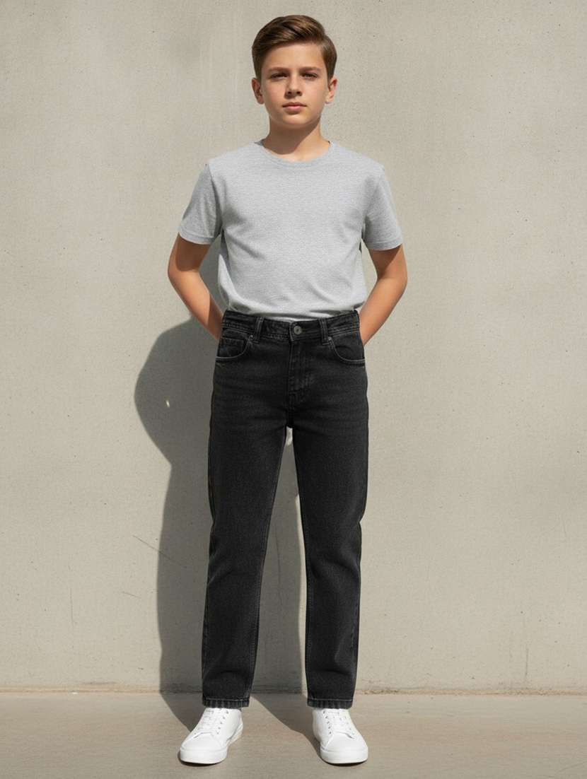 boys washed mid rise slim fit jeans