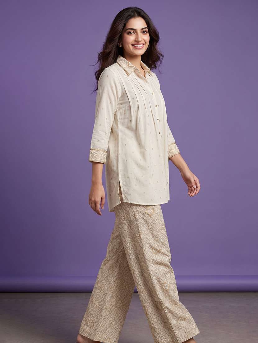 women printed three quarter sleeve ethnic co-ord set - 22580203 -  Standard Image - 3