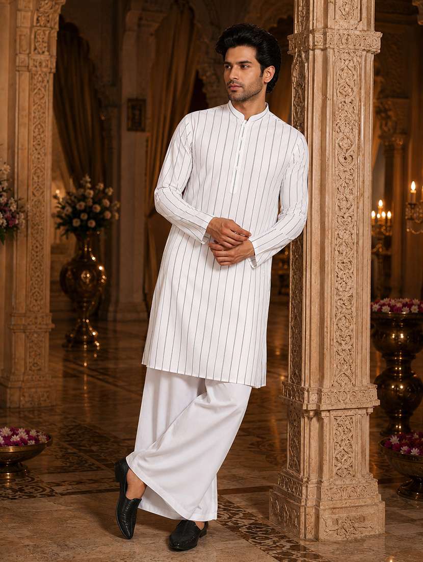 men striped mandarin neck kurta pyjama set