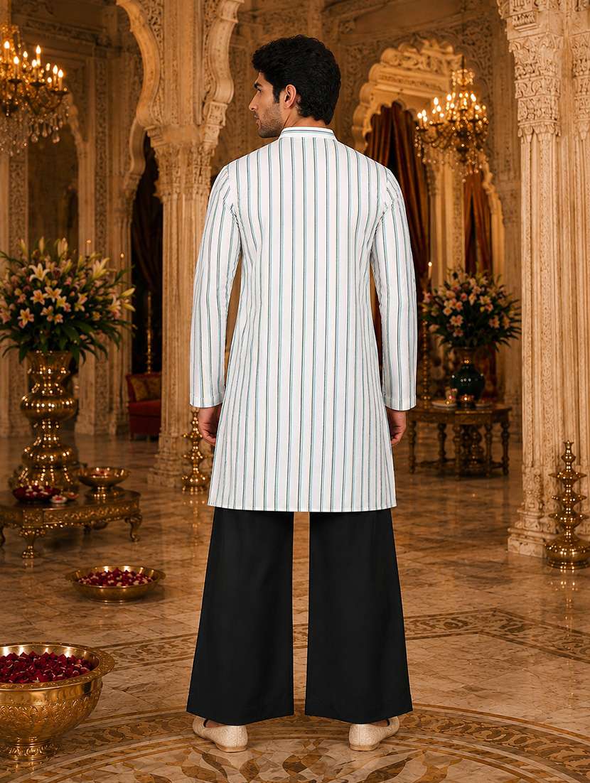 men striped mandarin neck kurta pyjama set - 22580287 -  Standard Image - 3