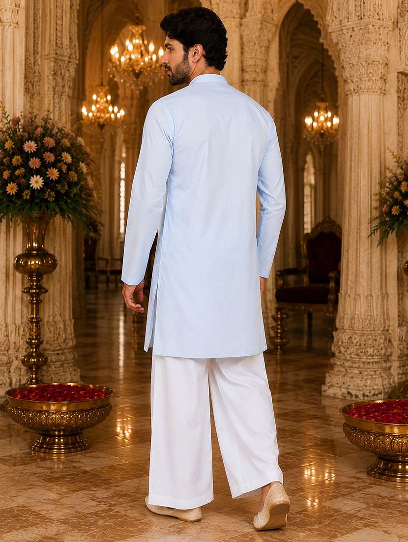 men solid mandarin neck kurta pyjama set - 22580295 -  Standard Image - 3