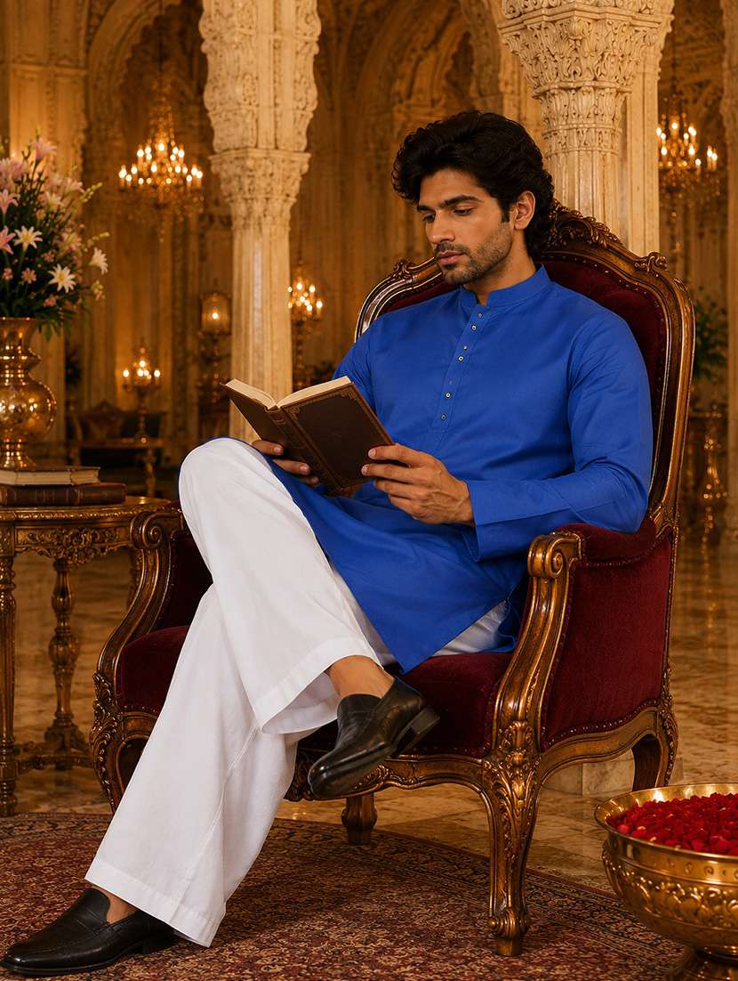 men solid mandarin neck kurta pyjama set - 22580296 -  Standard Image - 3
