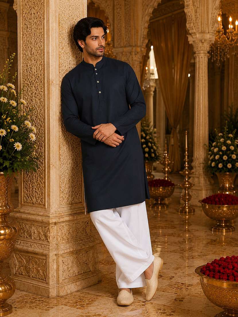 men solid mandarin neck kurta pyjama set