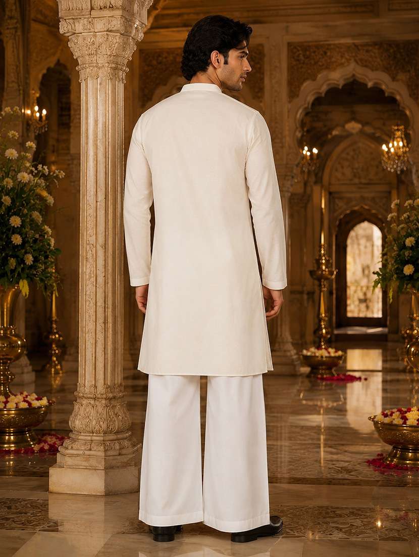 men solid mandarin neck kurta pyjama set - 22580302 -  Standard Image - 3