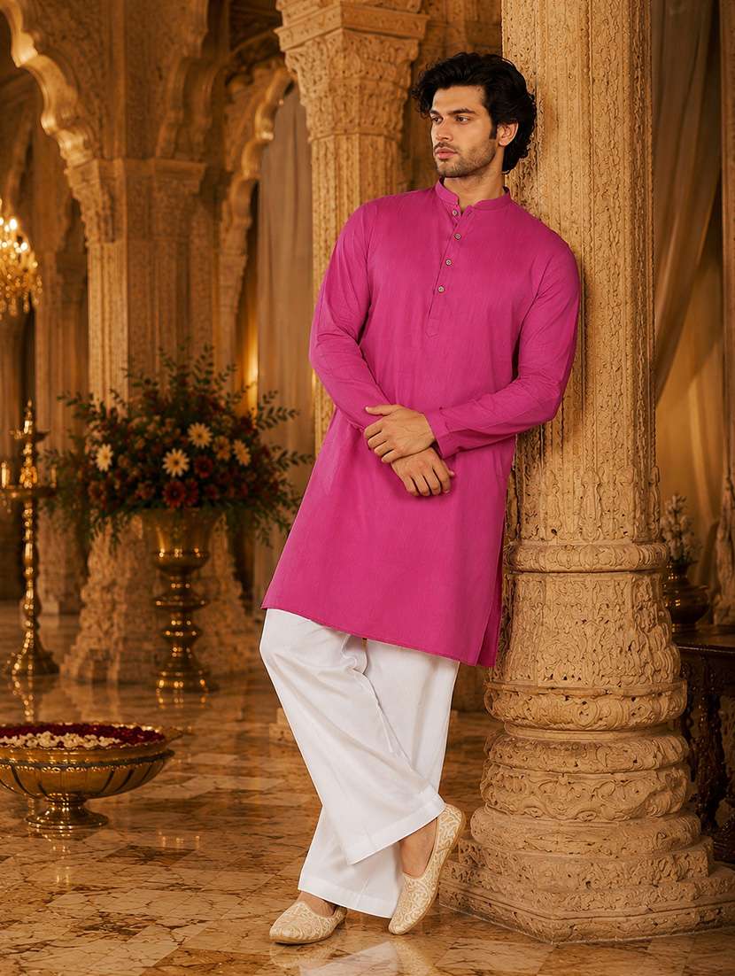 men solid mandarin neck kurta pyjama set