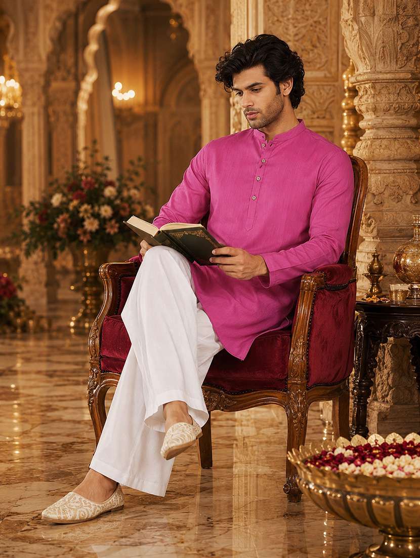 men solid mandarin neck kurta pyjama set - 22580306 -  Standard Image - 3