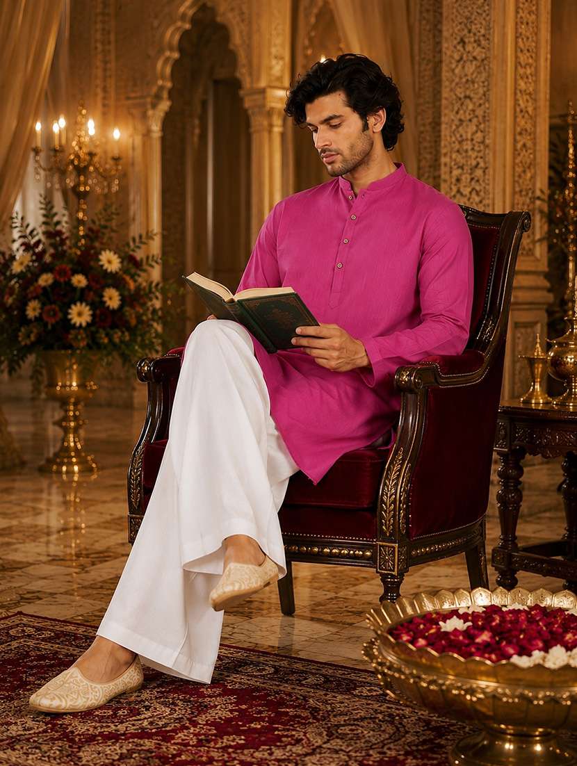 men solid mandarin neck kurta pyjama set - 22580306 -  Standard Image - 5