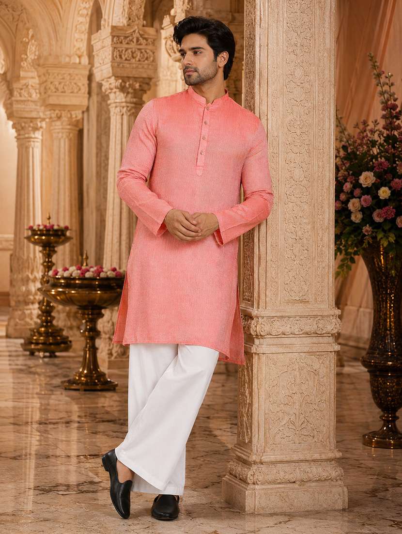men self design mandarin neck kurta pyjama set