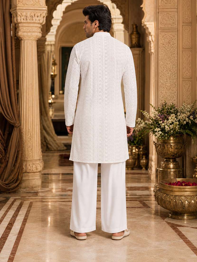 men embroidered mandarin neck kurta pyjama set - 22580334 -  Standard Image - 3