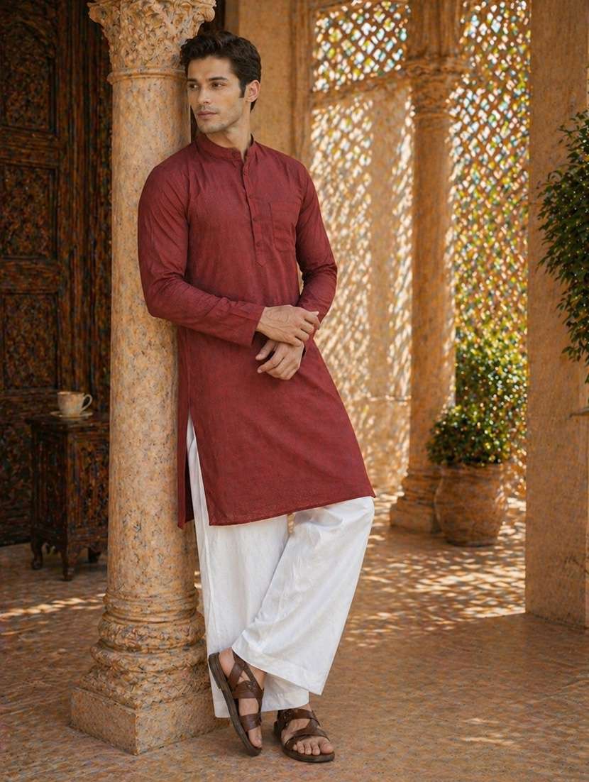 men solid mandarin neck kurta pyjama set