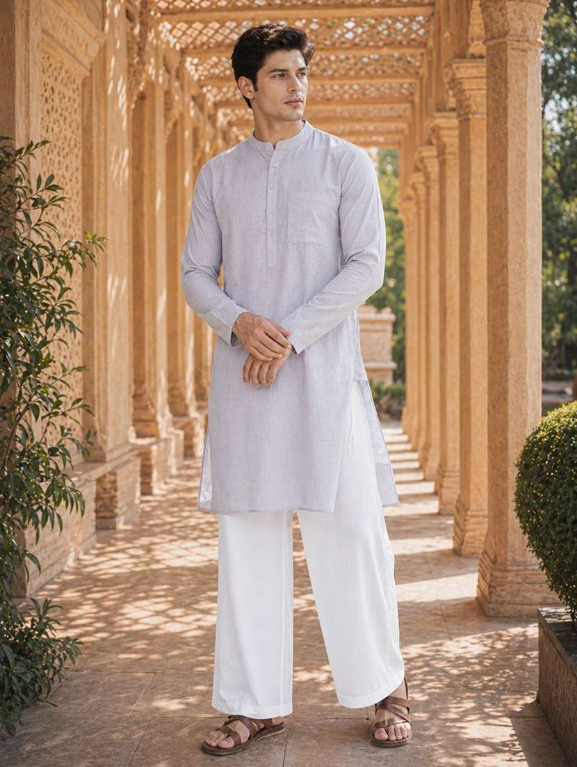 men solid mandarin neck kurta pyjama set - 22580342 -  Standard Image - 3