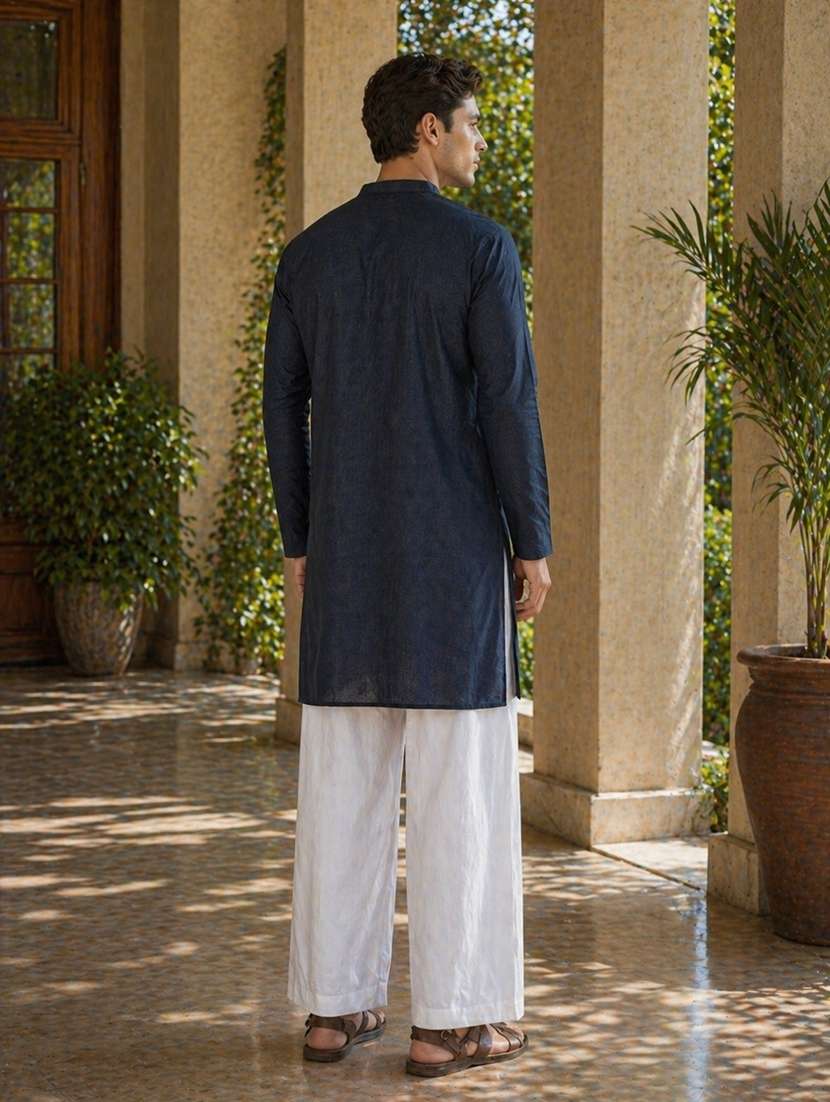 men solid mandarin neck kurta pyjama set - 22580346 -  Standard Image - 3