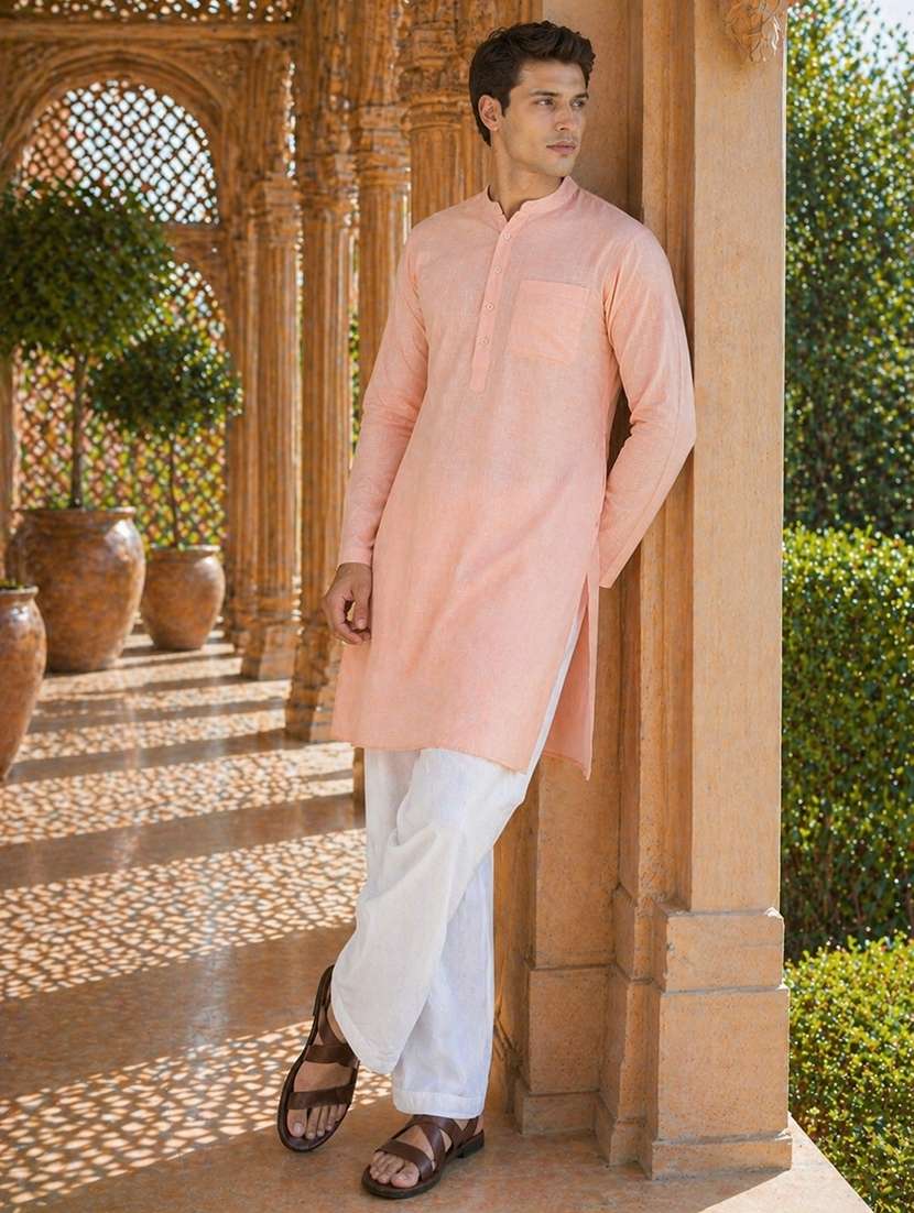 men solid mandarin neck kurta pyjama set - 22580347 -  Standard Image - 3