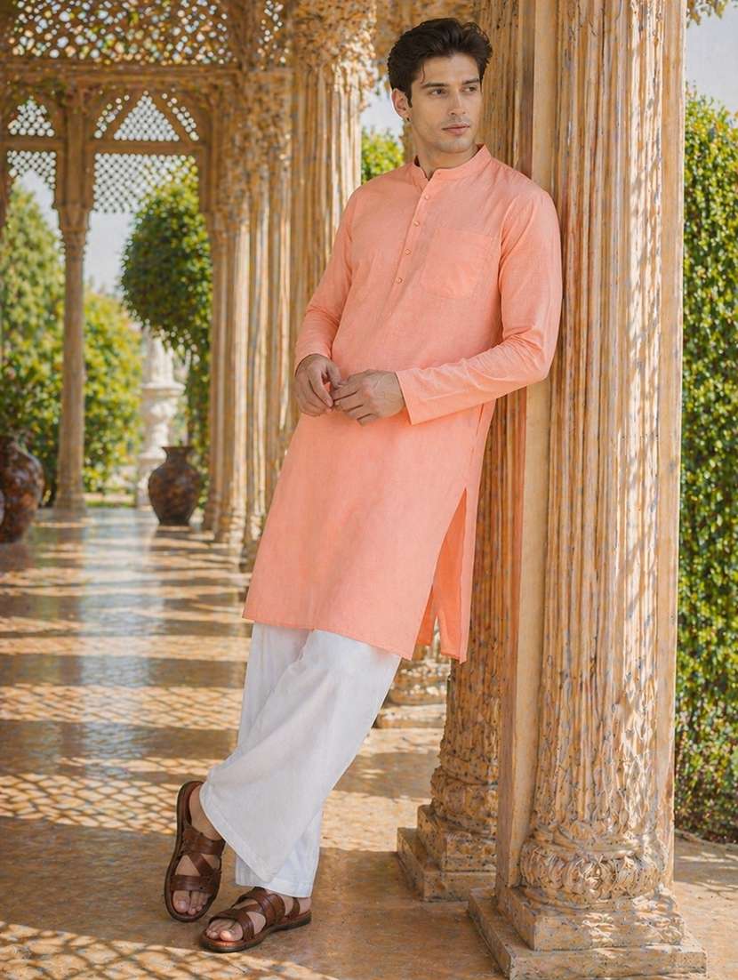 men solid mandarin neck kurta pyjama set
