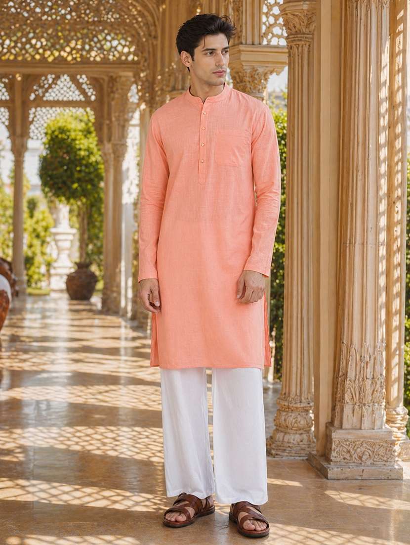 Men Solid Mandarin Neck Kurta Pyjama Set - 22580349 -  Standard Image - 3