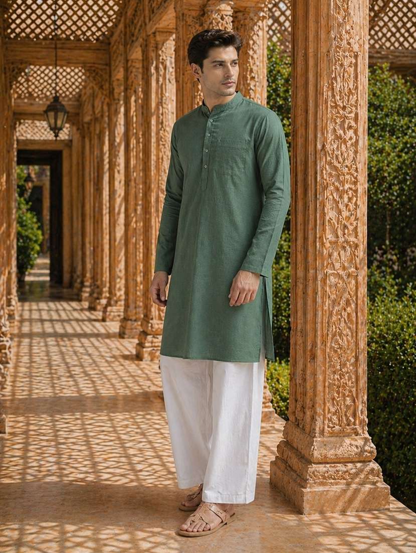 men solid mandarin neck kurta pyjama set - 22580353 -  Standard Image - 3