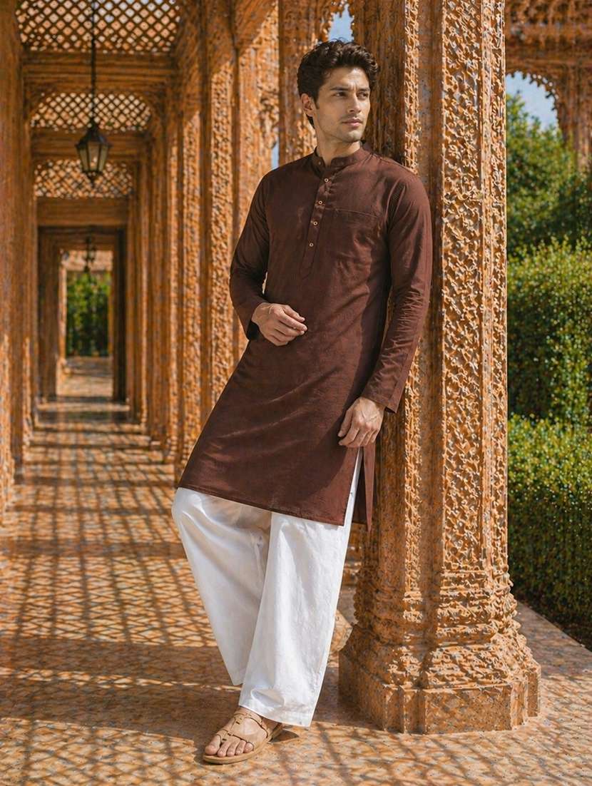 men solid mandarin neck kurta pyjama set - 22580354 -  Standard Image - 3