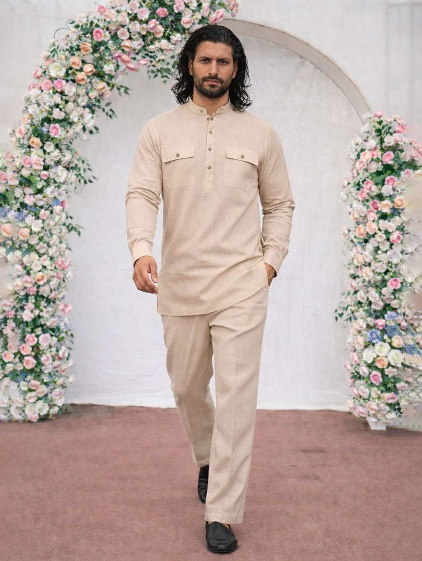 men solid mandarin neck kurta pyjama set