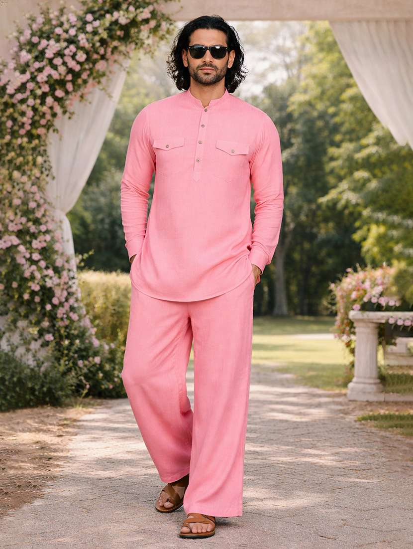 men solid mandarin neck kurta pyjama set