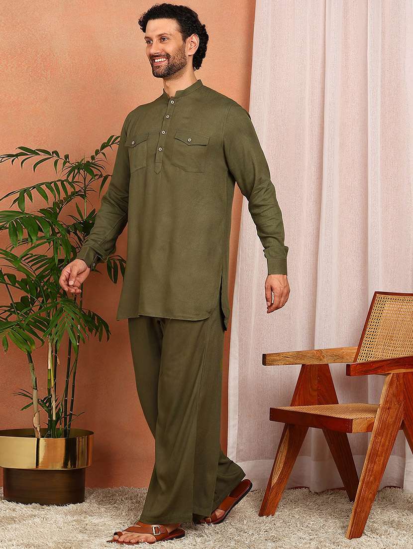 men solid mandarin neck kurta pyjama set - 22580372 -  Standard Image - 3