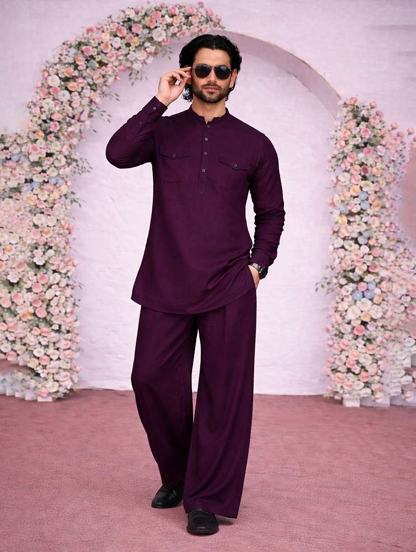 men solid mandarin neck kurta pyjama set